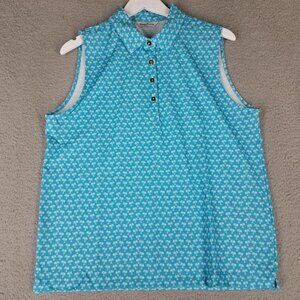 NEW Kenny Flowers Polo Shirts Women's 2XL Blue Sleeveless Golf Hawaiian UPF 50+